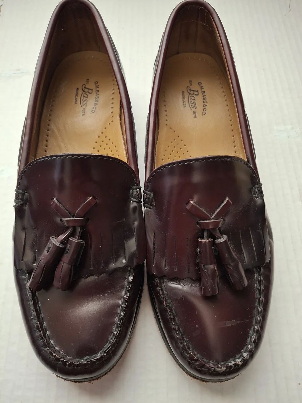 H G Bass Men’s Wine/Burgundy Leather Penny Loafers